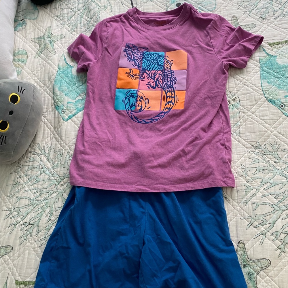 2 sets size L 10-12 Cat and Jack pull on shorts and graphic tee